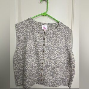 Leopard Print Button-Up Sweater Vest Top